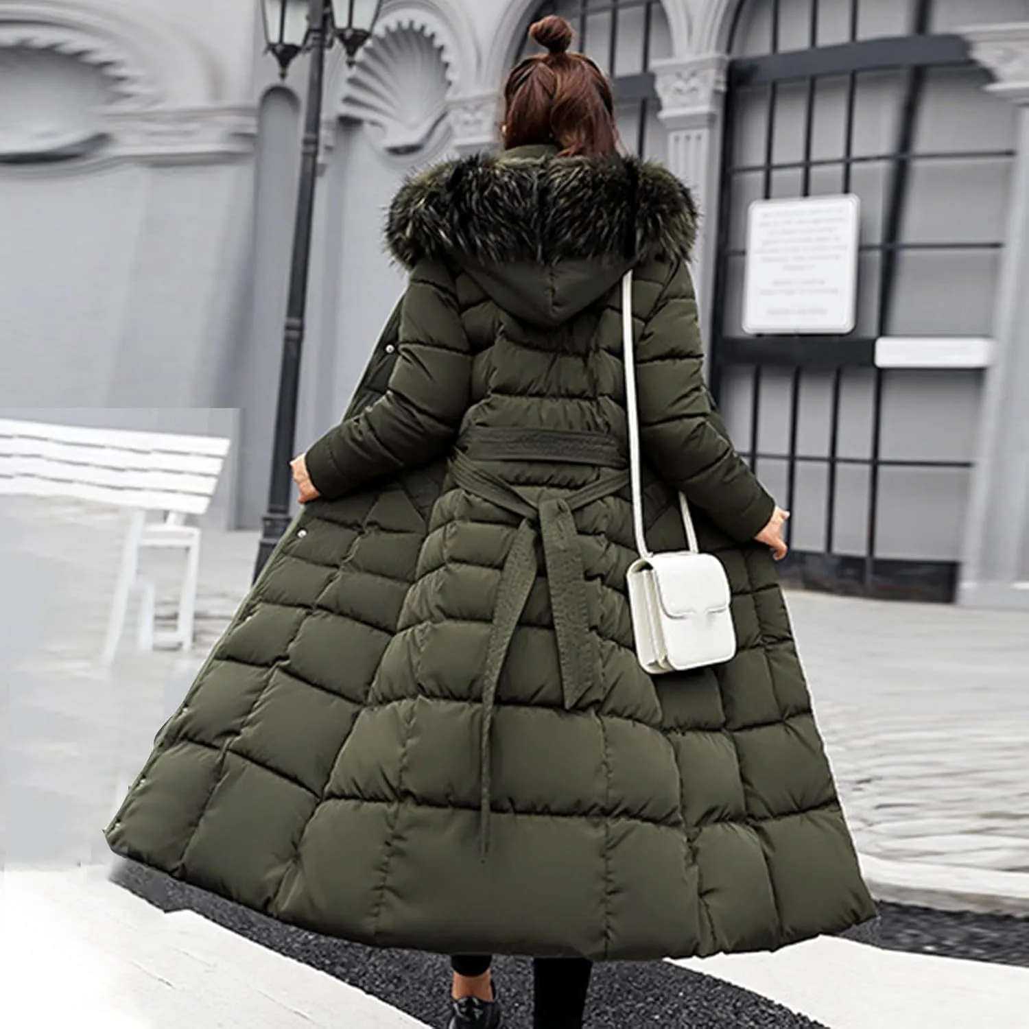 Long Down Coat Women Warm Thick Winter Windproof Puffer Jacket 2024 Trendy Slim Fit Parka Outwear with Faux Fur Hood