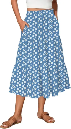 Long Maxi Skirt for Women High Waist Boho Flowy A-Line Maxi Skirt for Summer