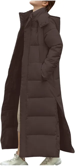 Long Puffer Coat Women Ankle Length Winter Warm Down Jacket Trendy Thick Padded Parkas Overcoat with Hood Pockets