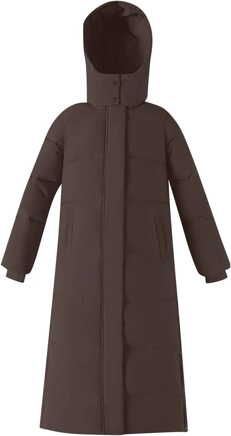 Long Puffer Coat Women Ankle Length Winter Warm Down Jacket Trendy Thick Padded Parkas Overcoat with Hood Pockets