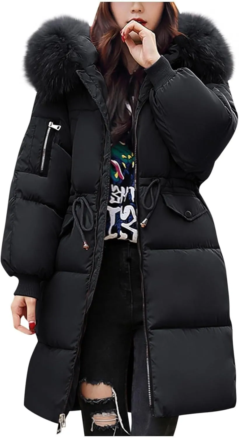 Long Puffer Jacket for Women Quilted Winter Coats 2024 Warm Parka Jackets Coat Waterproof Jacket with Fur Hood