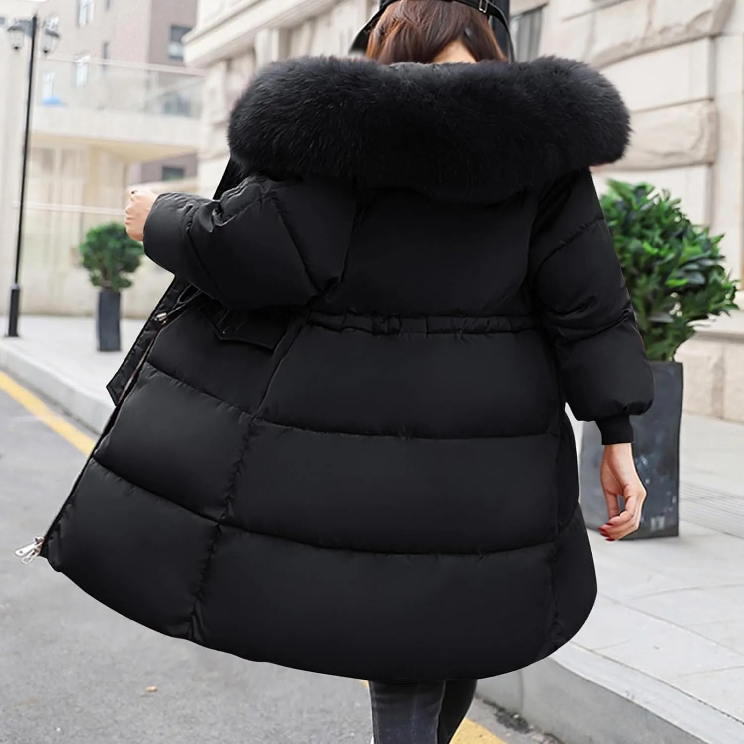 Long Puffer Jacket for Women Quilted Winter Coats 2024 Warm Parka Jackets Coat Waterproof Jacket with Fur Hood