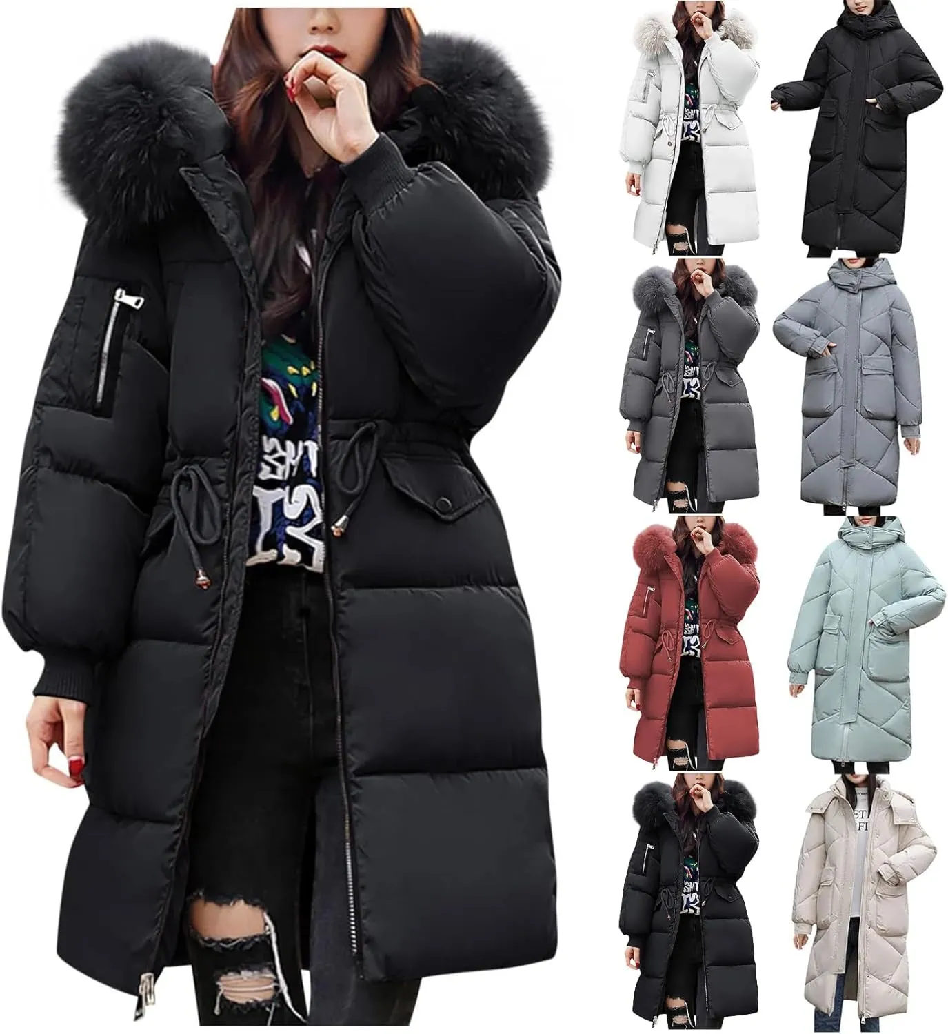 Long Puffer Jacket for Women Quilted Winter Coats 2024 Warm Parka Jackets Coat Waterproof Jacket with Fur Hood