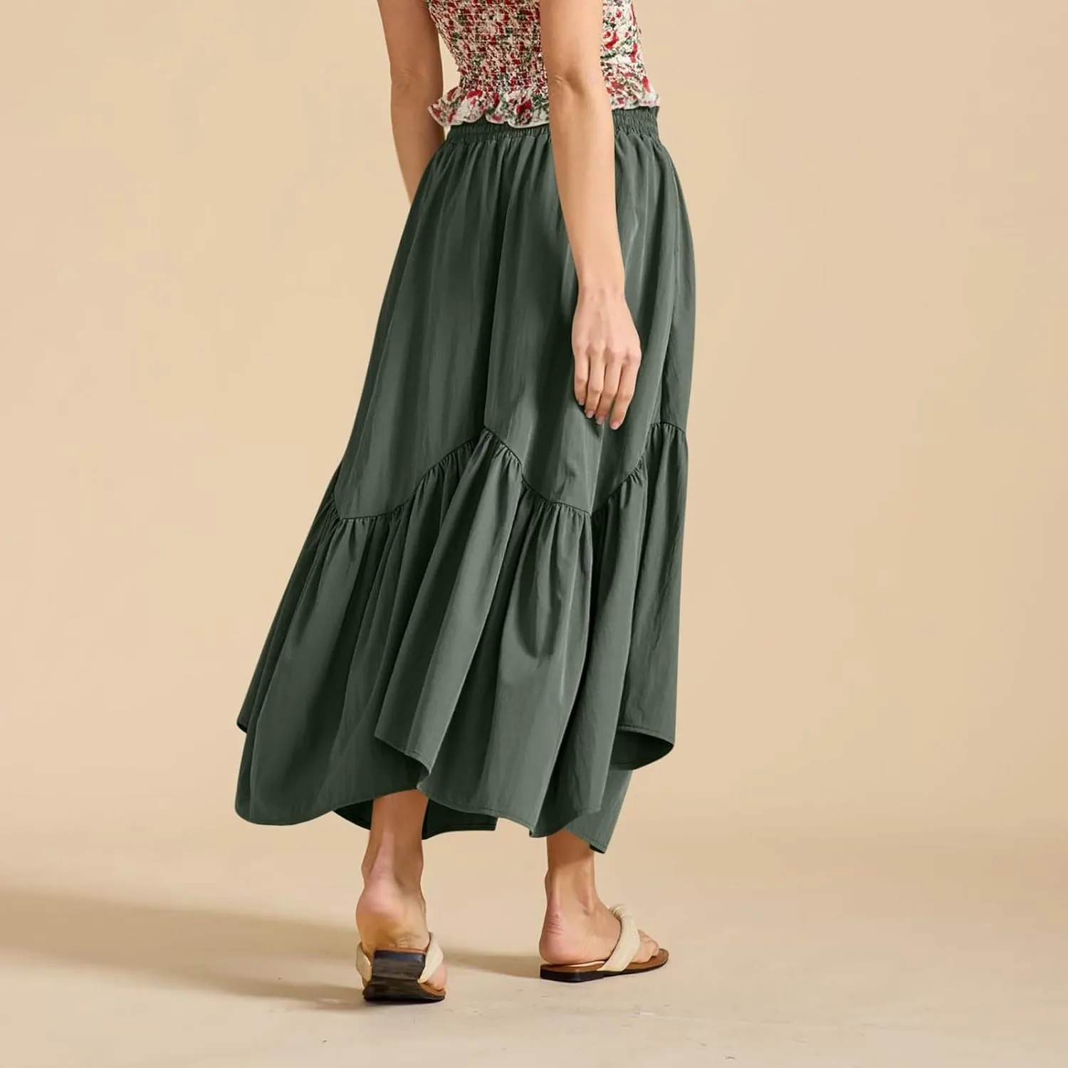 Long Skirts for Women Solid High Waisted Pleated Renaissance Skirt Casual Summer Fashion Flowy Tiered A-Line Skirts