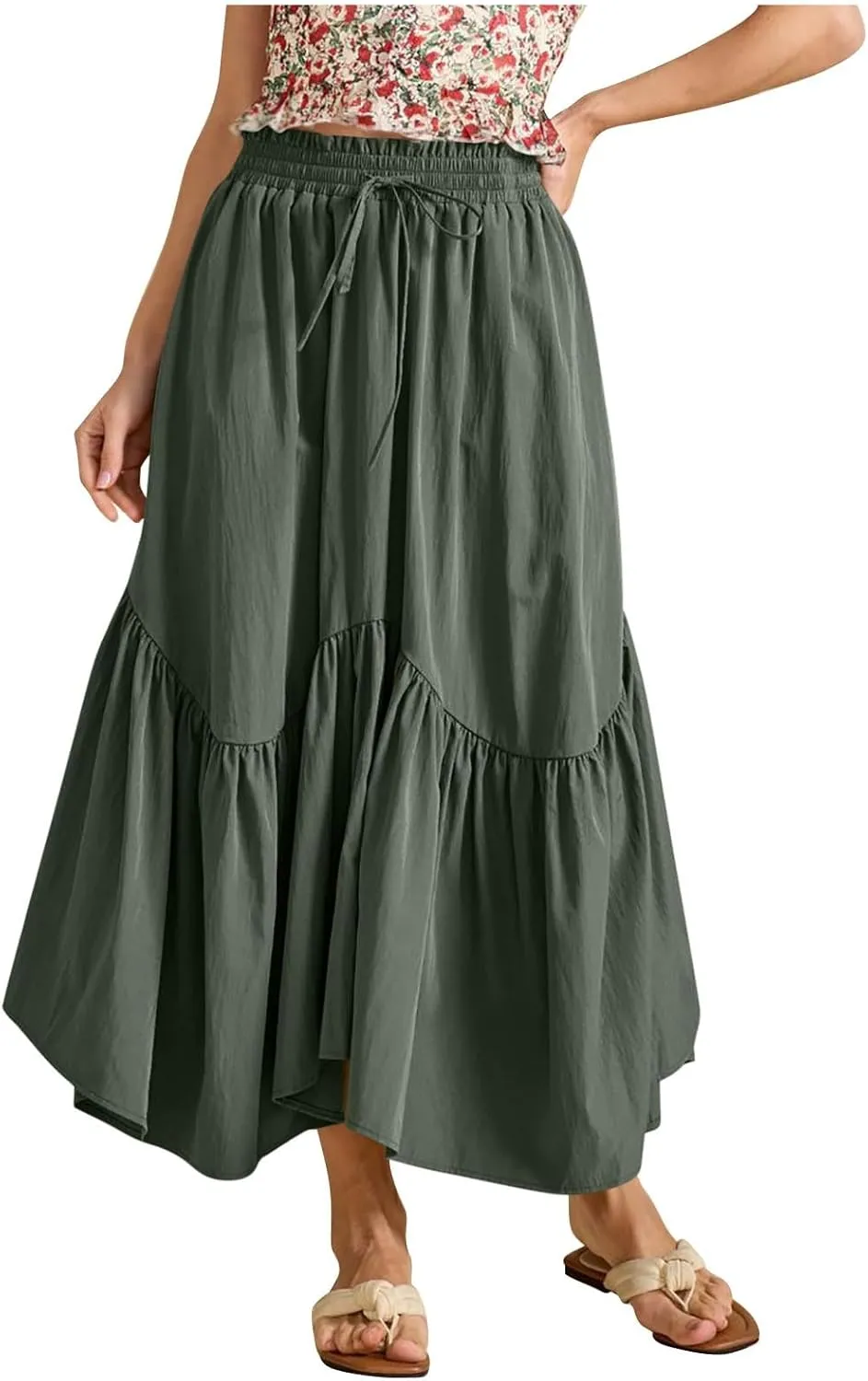 Long Skirts for Women Solid High Waisted Pleated Renaissance Skirt Casual Summer Fashion Flowy Tiered A-Line Skirts