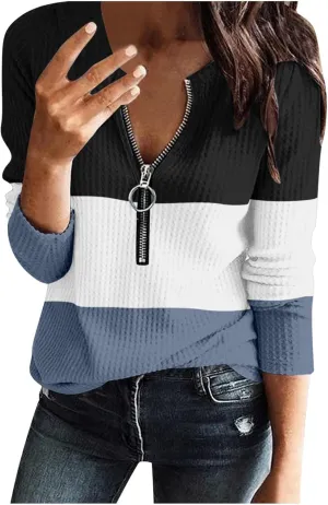 Long Sleeve Ribbed Knit Shirts for Women Casual Fall Autumn Slim Fit V-Neck Thermal Tops Cotton Tee Shirts Tops Blouses