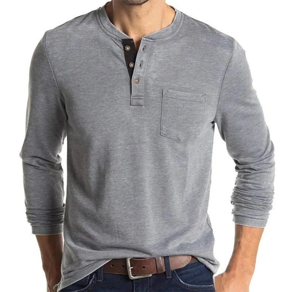 Long Sleeve T-Shirt With Buttons And Chest Pocket
