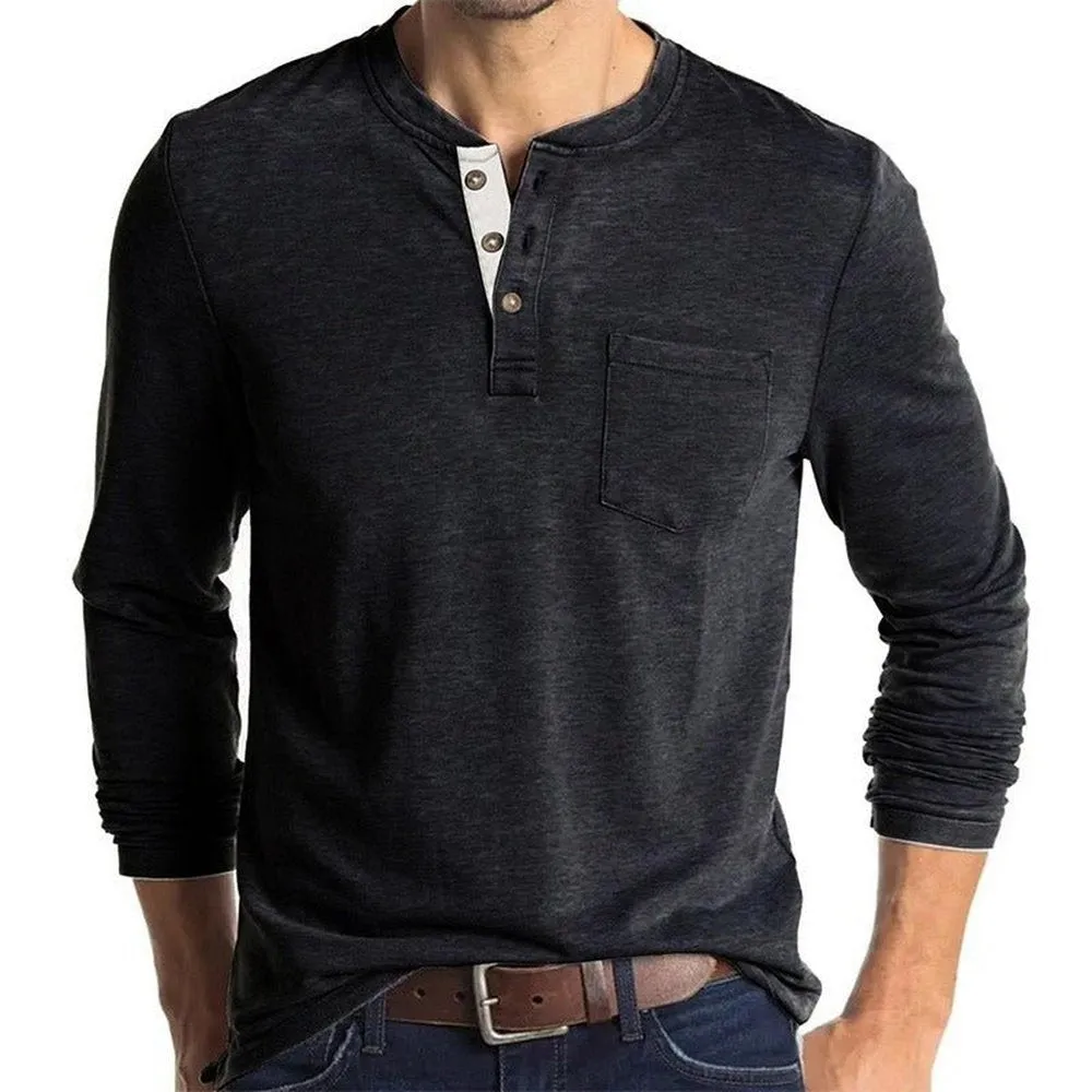 Long Sleeve T-Shirt With Buttons And Chest Pocket