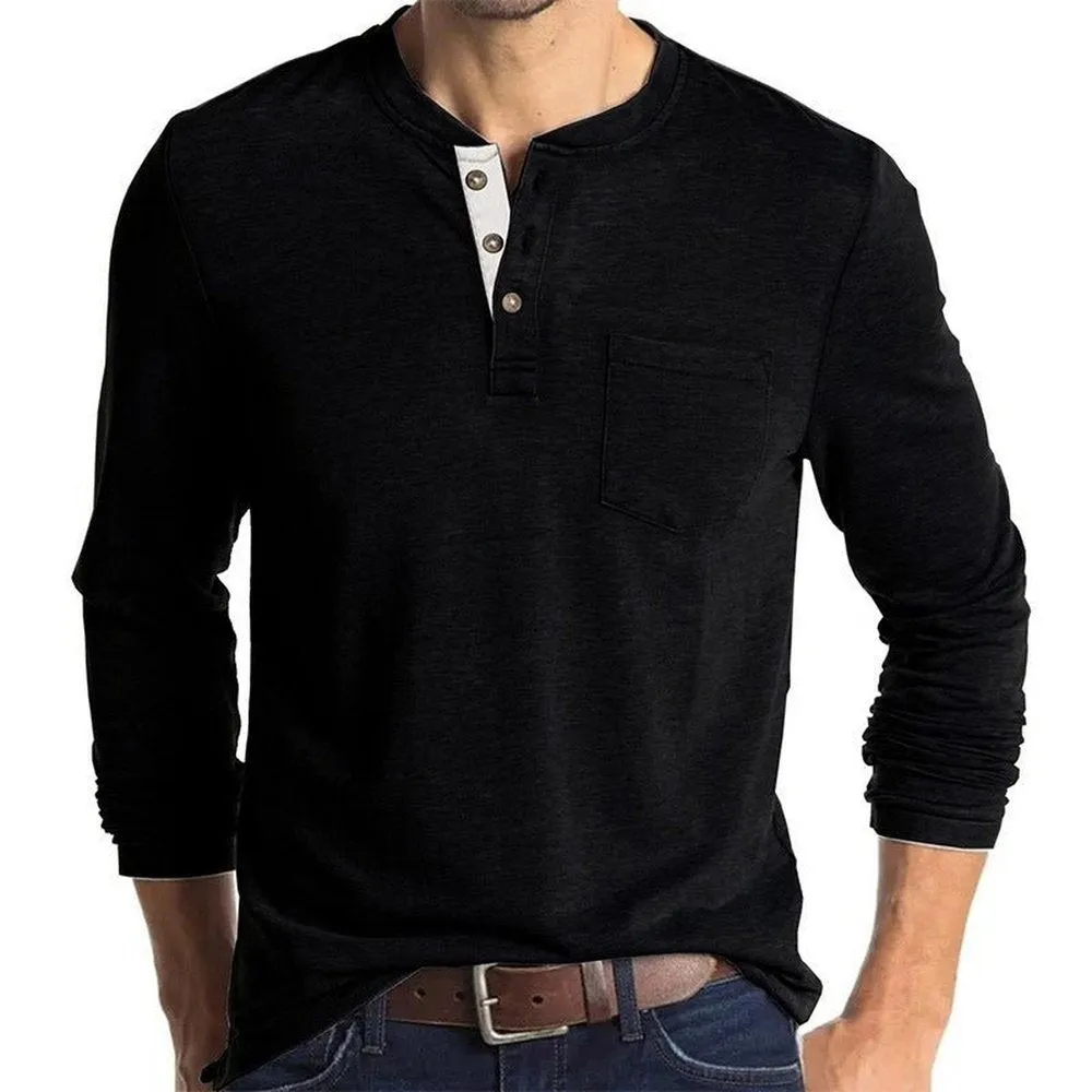 Long Sleeve T-Shirt With Buttons And Chest Pocket