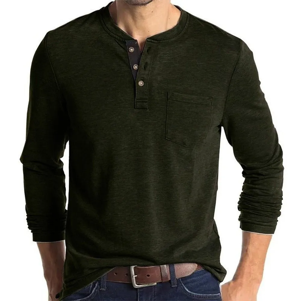 Long Sleeve T-Shirt With Buttons And Chest Pocket