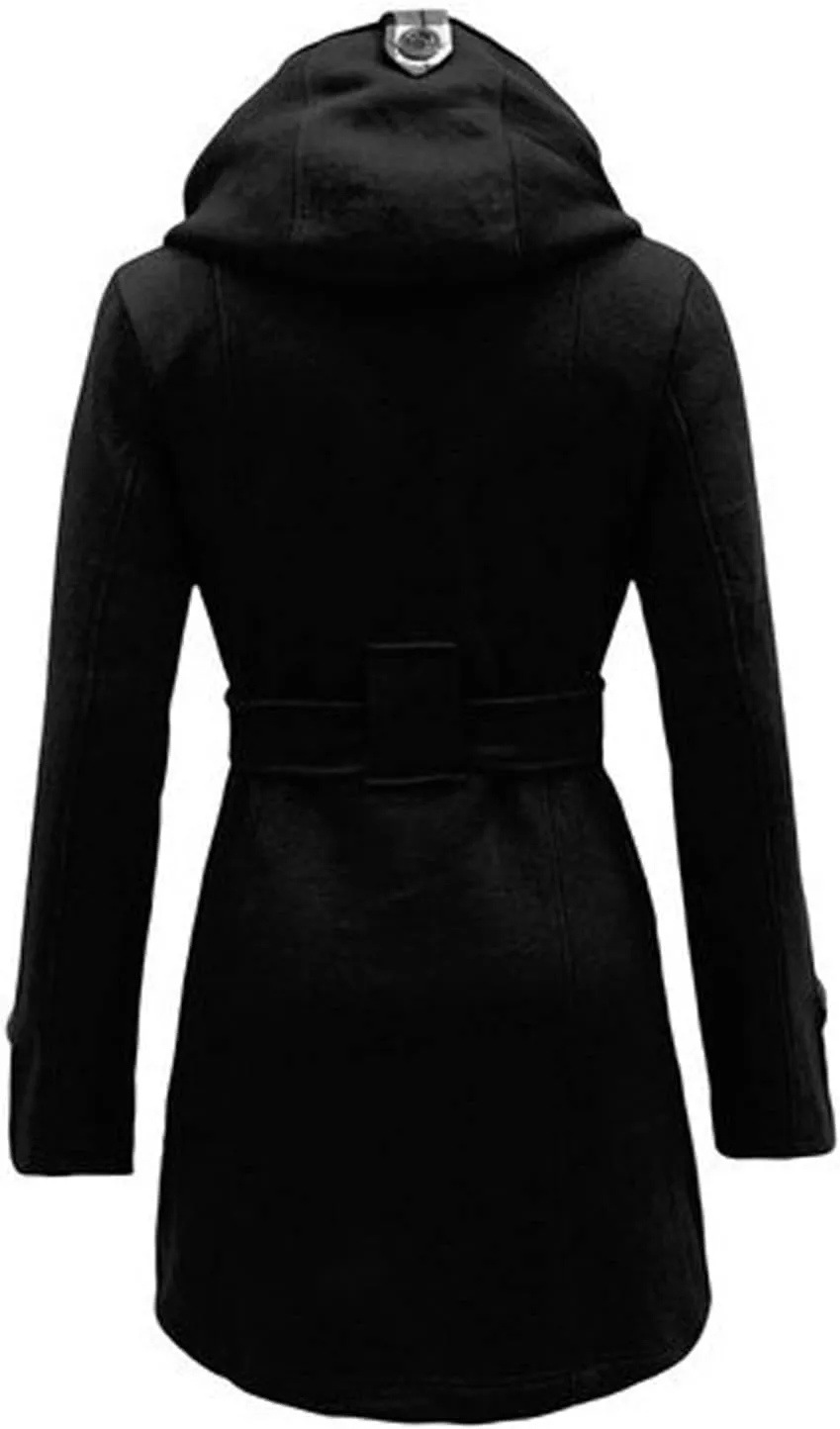Long Trench Coat for Women Open Front Oversized Knitted Sweater Coats Classic Lapel Hooded Overcoat with Belt