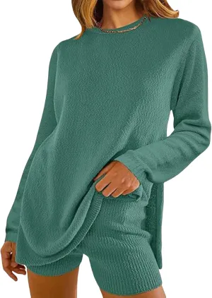 Lounge Sets for Women 2 Piece Loose Fit Sweater and Shorts Knit Sets Casual Sweater Sets Loungewear Oversize Outfits