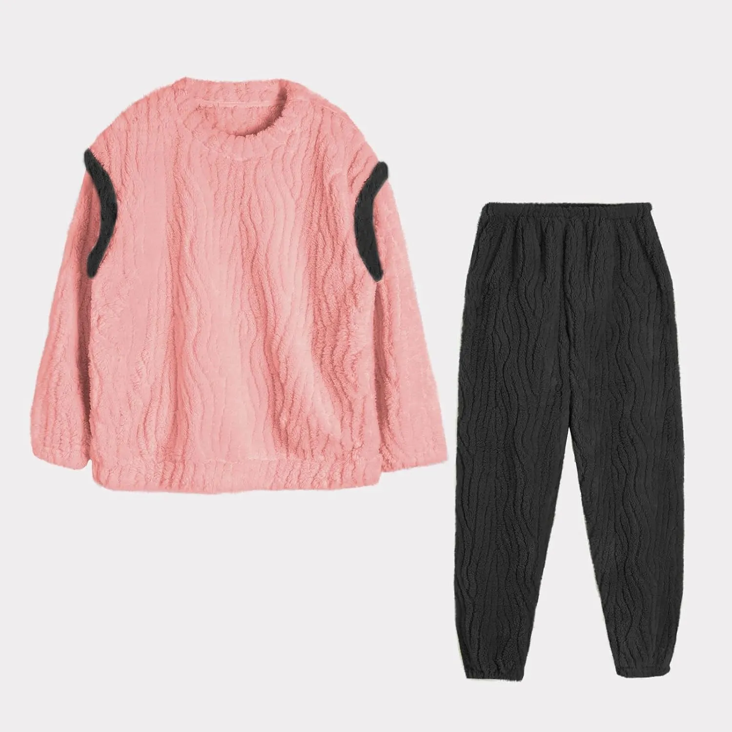 Lounge Sets for Women Fleece Pajama Set Fuzzy Sweatshirts and Pants Flannel Pajamas Cozy Warm Loungewear Sleepwear