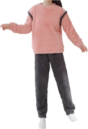 Lounge Sets for Women Fleece Pajama Set Fuzzy Sweatshirts and Pants Flannel Pajamas Cozy Warm Loungewear Sleepwear