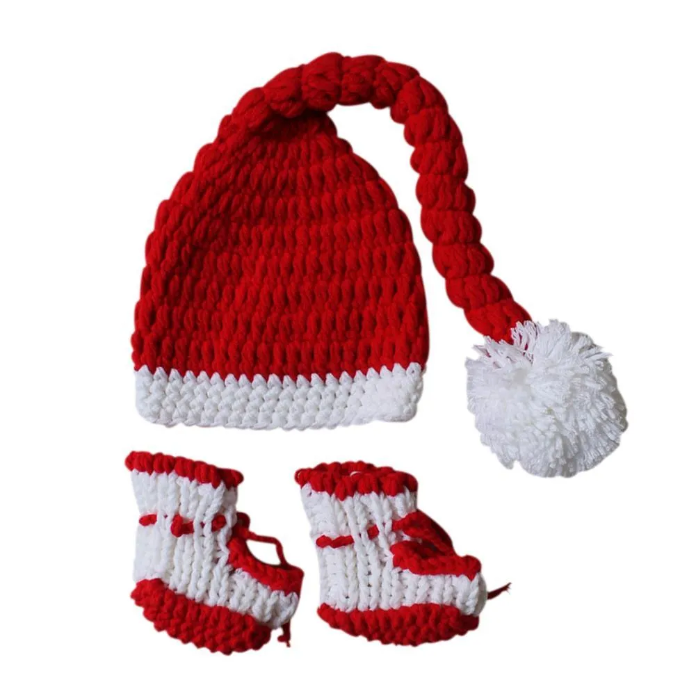 Lovely Soft Infant Boys Girls Christmas Photography Clothing Knit Hat Shoes