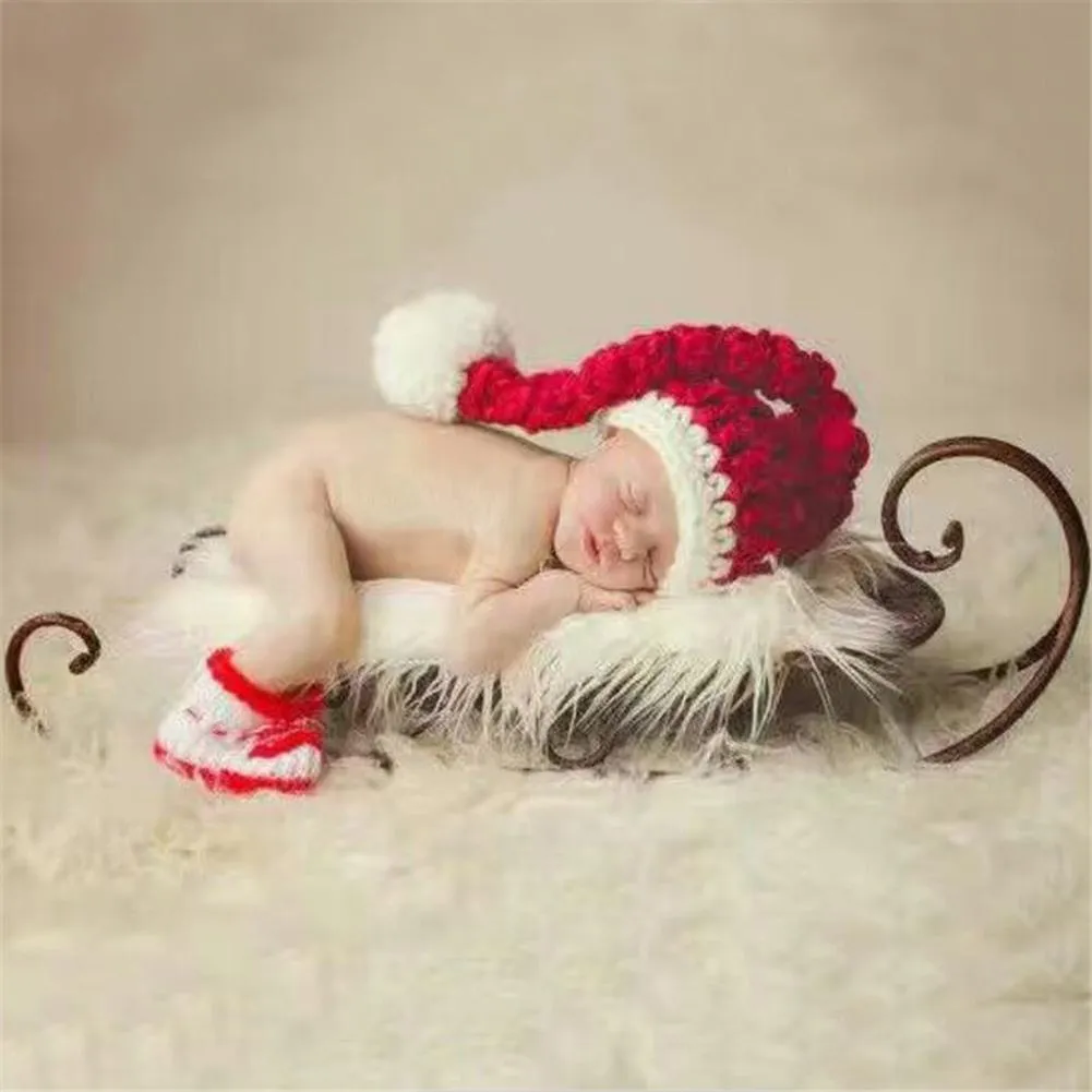 Lovely Soft Infant Boys Girls Christmas Photography Clothing Knit Hat Shoes