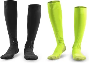 Luwint Kids Soccer Socks with Arch Support - Breathable, Cushioned Football Socks for Boys and Girls, Non-Slip, Anti-Blister Design for Sports, Training, and Games, Black and Green