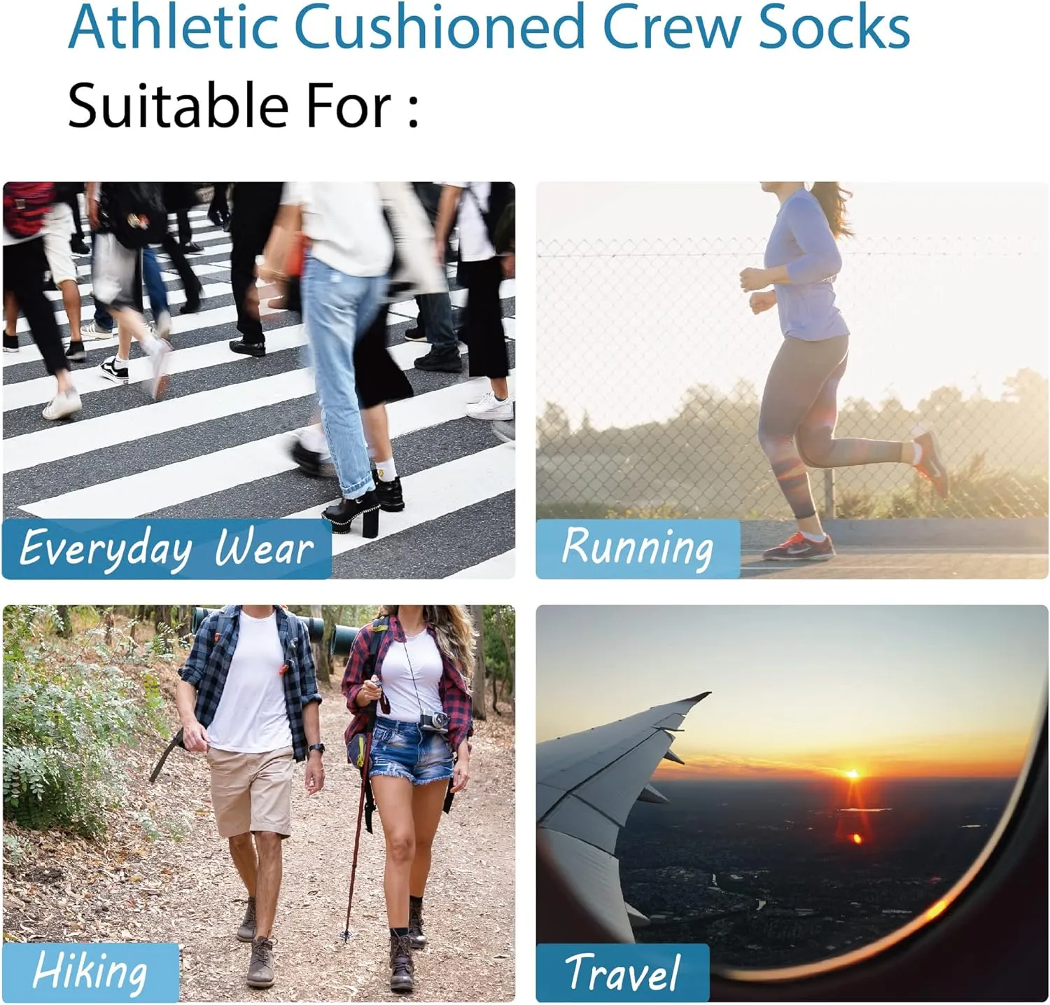 M Magic Sport Athletic Cushioned Crew Socks, 2 Pairs, Men and Women, Gift, Running, Jogging, Hiking, Cycling, Fitness
