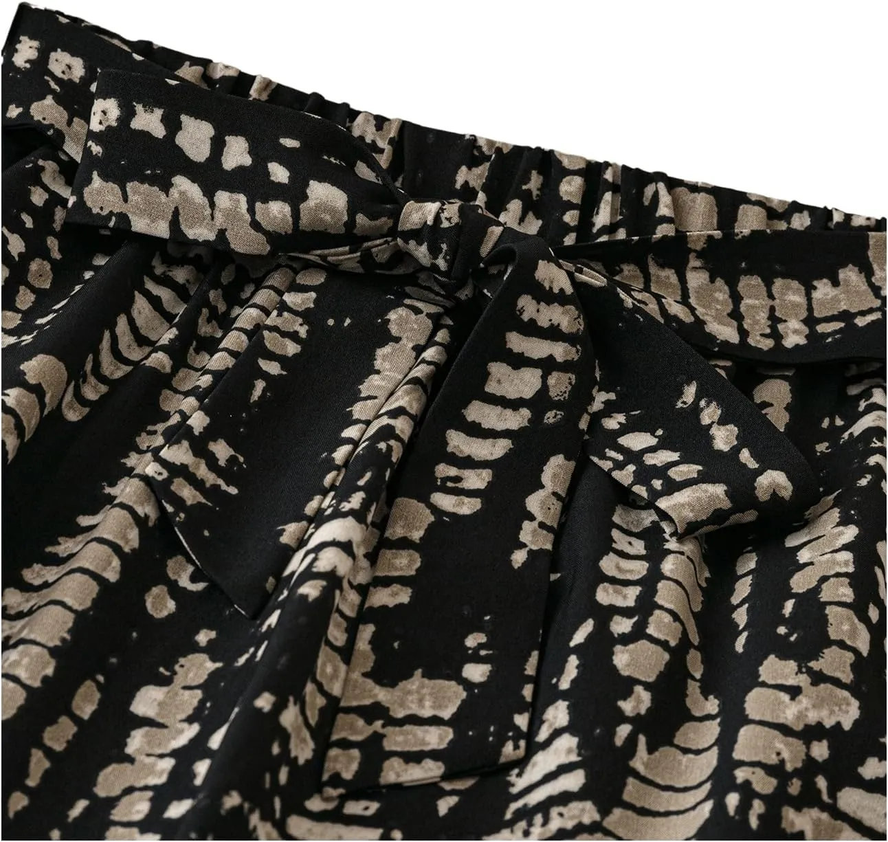 MakeMeChic Women's Graphic Print Tie Front Elastic Waist Straight Leg Pants Trousers