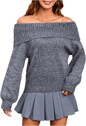 MakeMeChic Women's Off The Shoulder Sweater Oversized Long Sleeve Off Shoulder Sweaters Tops