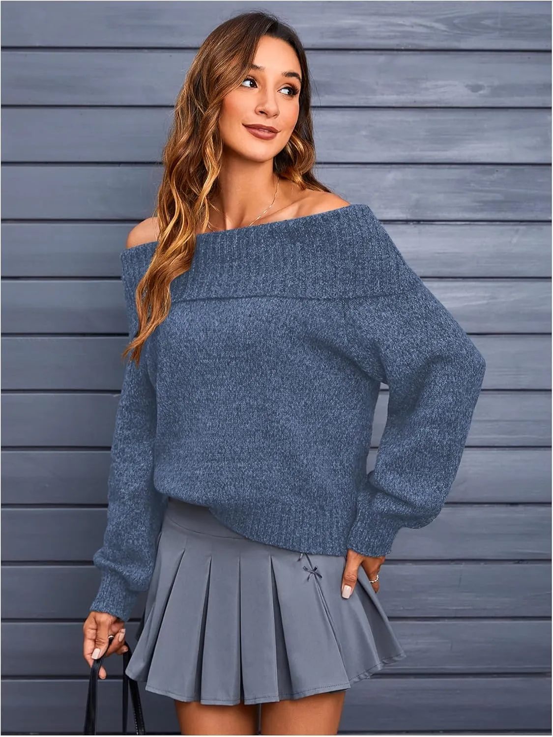 MakeMeChic Women's Off The Shoulder Sweater Oversized Long Sleeve Off Shoulder Sweaters Tops