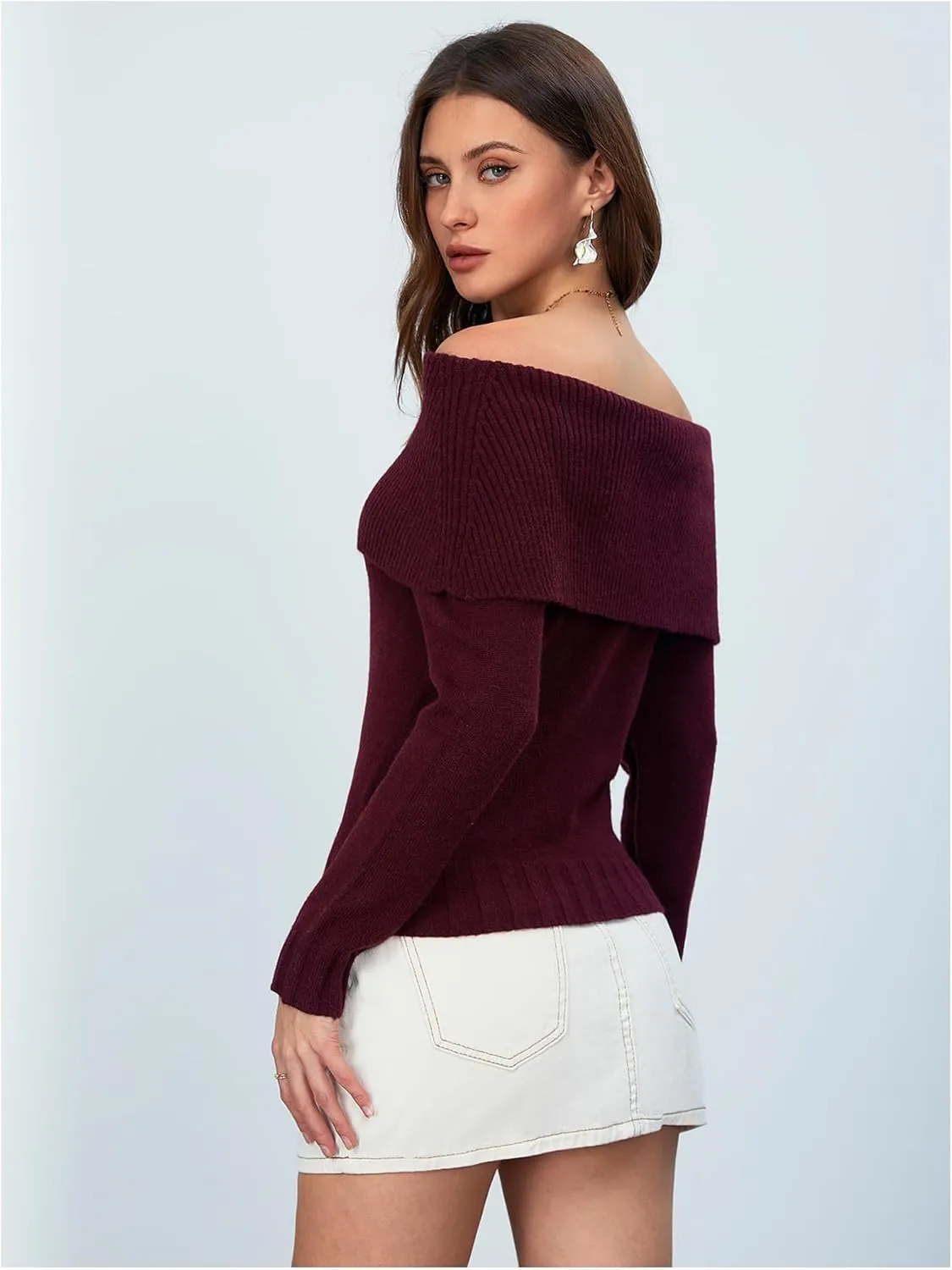 MakeMeChic Women's Off The Shoulder Sweater Oversized Long Sleeve Off Shoulder Sweaters Tops