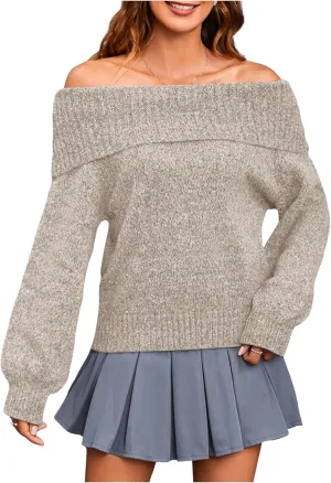 MakeMeChic Women's Off The Shoulder Sweater Oversized Long Sleeve Off Shoulder Sweaters Tops