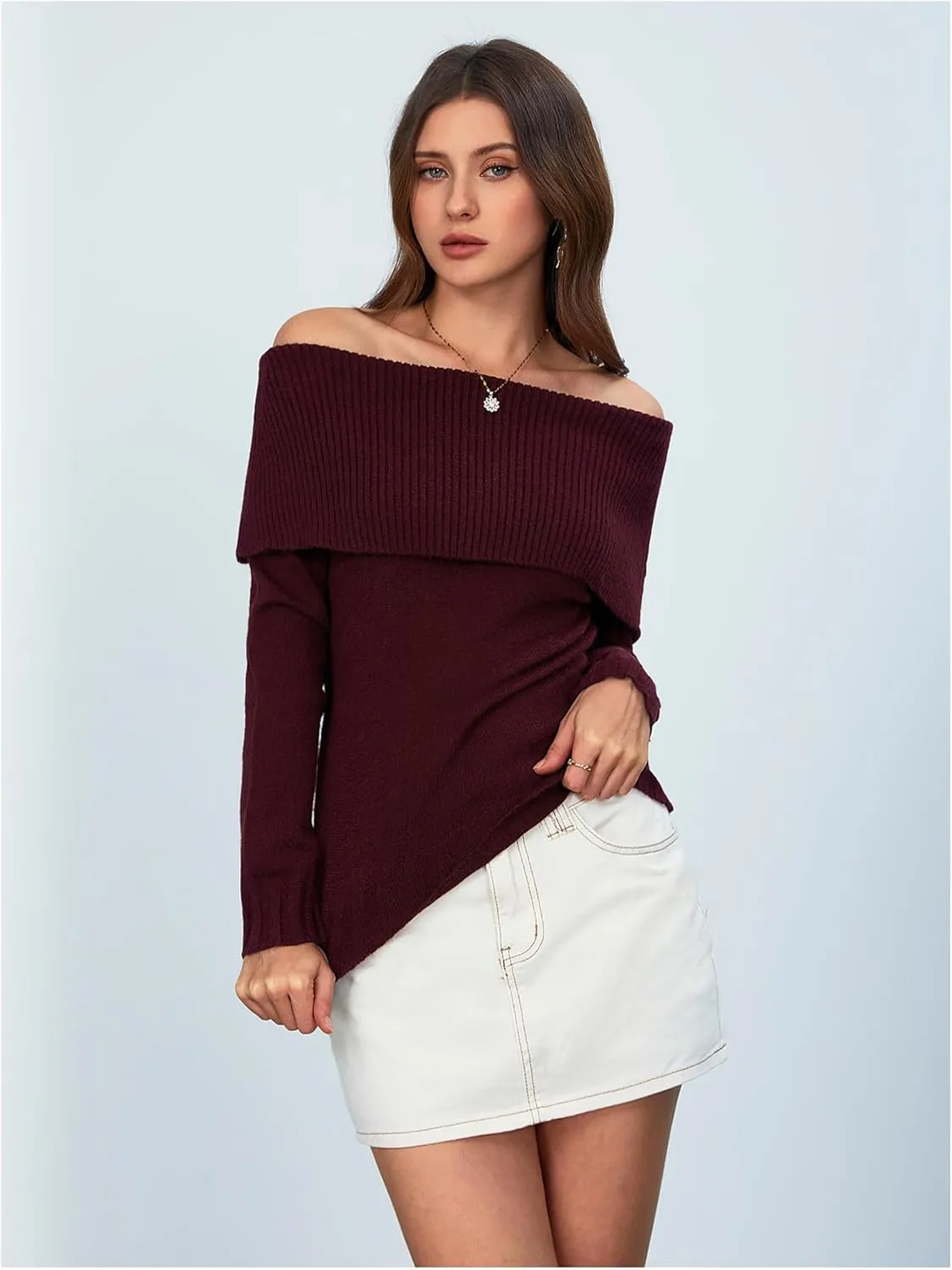 MakeMeChic Women's Off The Shoulder Sweater Oversized Long Sleeve Off Shoulder Sweaters Tops