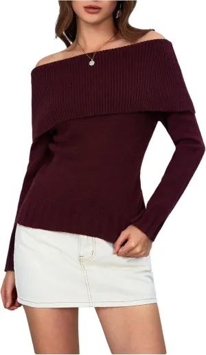 MakeMeChic Women's Off The Shoulder Sweater Oversized Long Sleeve Off Shoulder Sweaters Tops