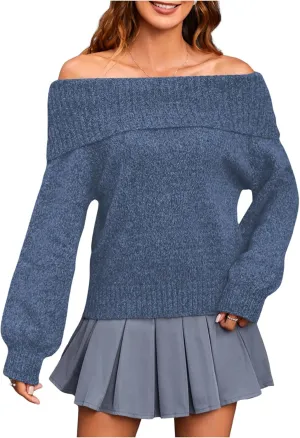 MakeMeChic Women's Off The Shoulder Sweater Oversized Long Sleeve Off Shoulder Sweaters Tops