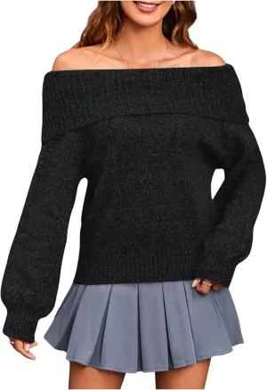 MakeMeChic Women's Off The Shoulder Sweater Oversized Long Sleeve Off Shoulder Sweaters Tops