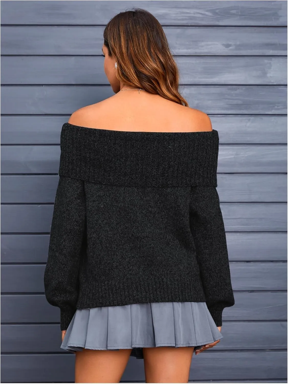 MakeMeChic Women's Off The Shoulder Sweater Oversized Long Sleeve Off Shoulder Sweaters Tops
