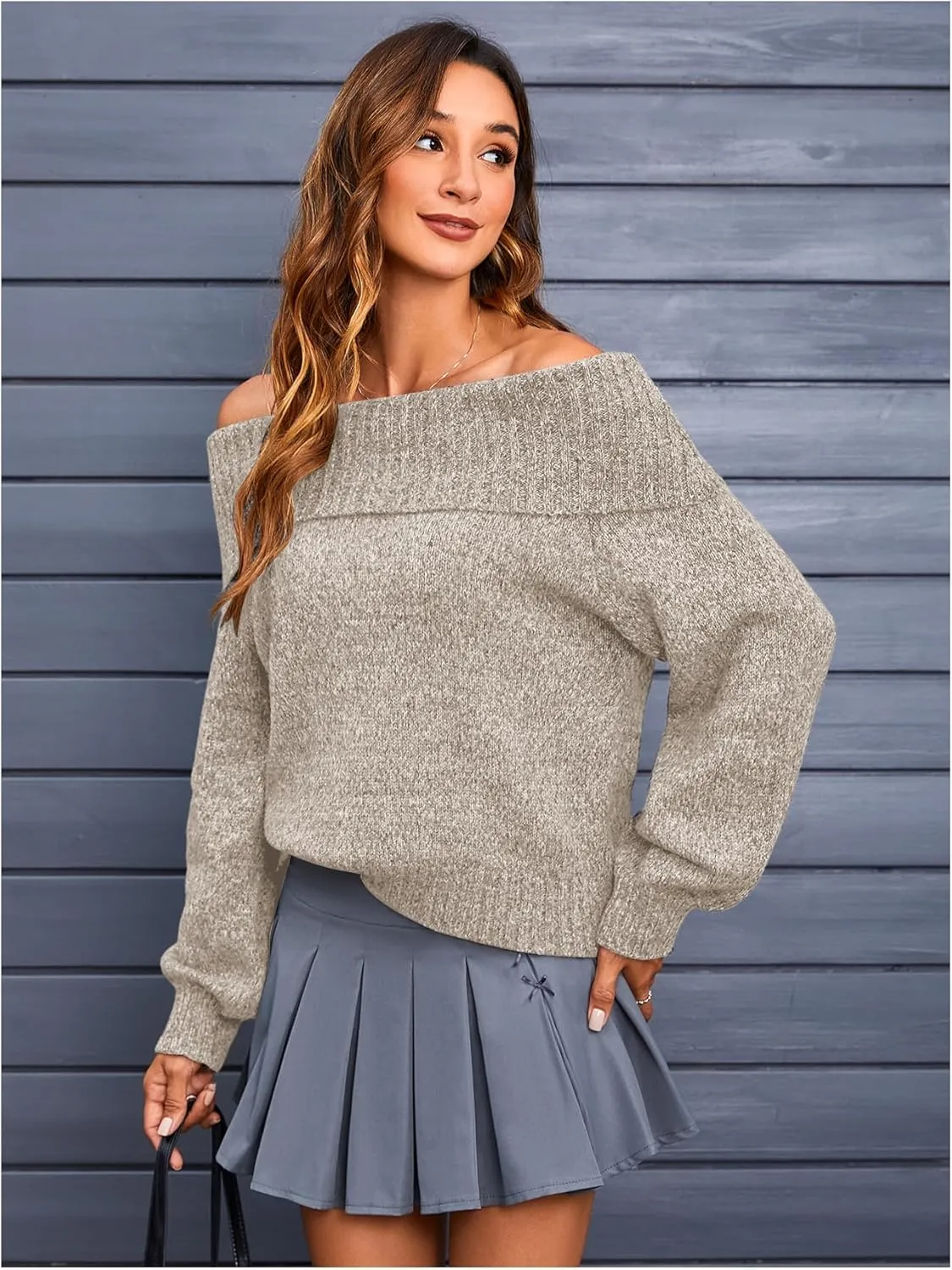 MakeMeChic Women's Off The Shoulder Sweater Oversized Long Sleeve Off Shoulder Sweaters Tops