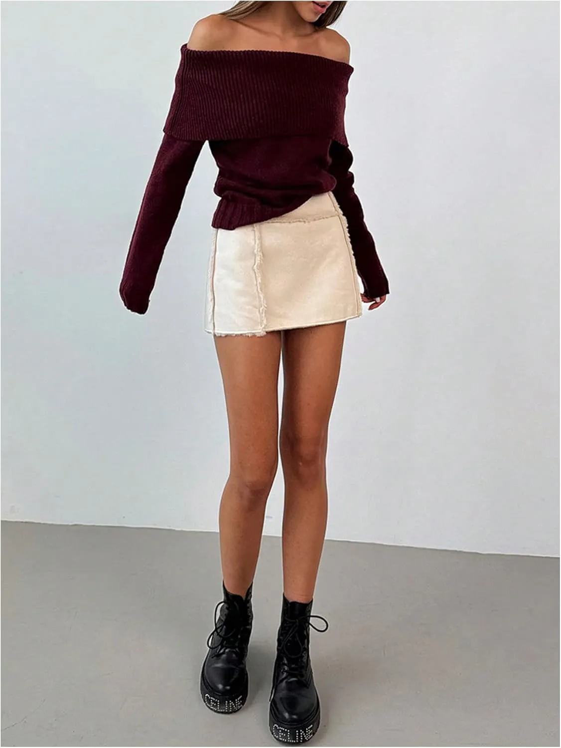 MakeMeChic Women's Off The Shoulder Sweater Oversized Long Sleeve Off Shoulder Sweaters Tops