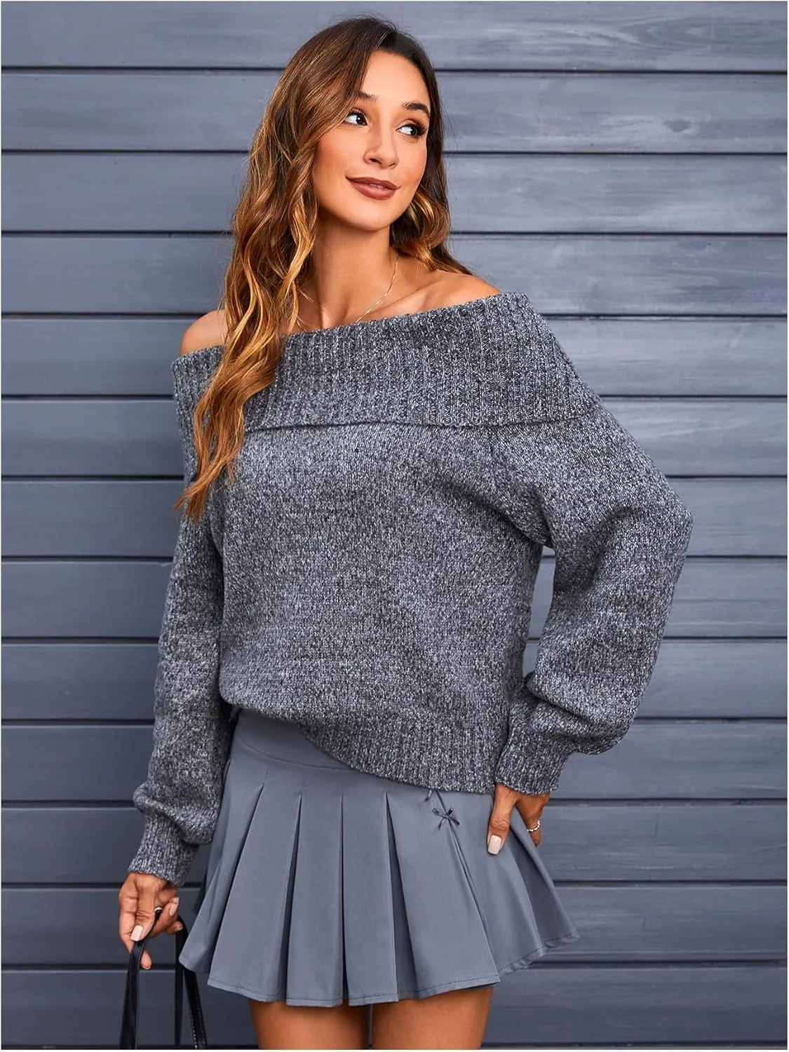 MakeMeChic Women's Off The Shoulder Sweater Oversized Long Sleeve Off Shoulder Sweaters Tops