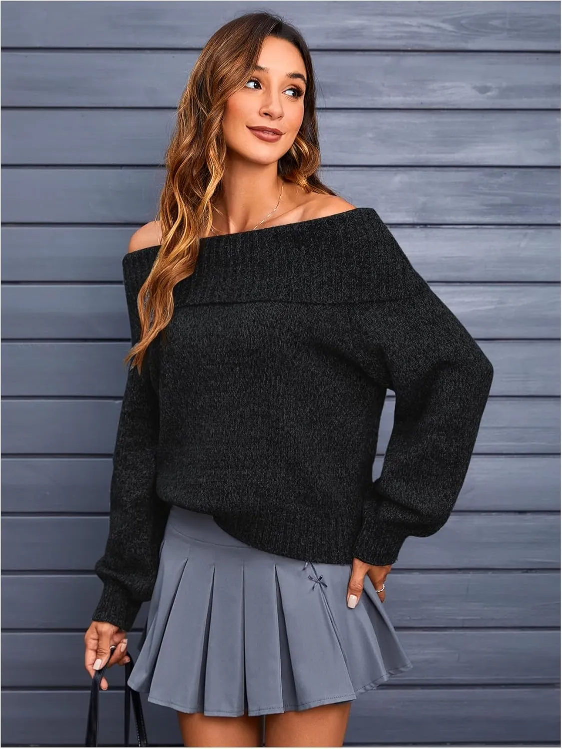 MakeMeChic Women's Off The Shoulder Sweater Oversized Long Sleeve Off Shoulder Sweaters Tops