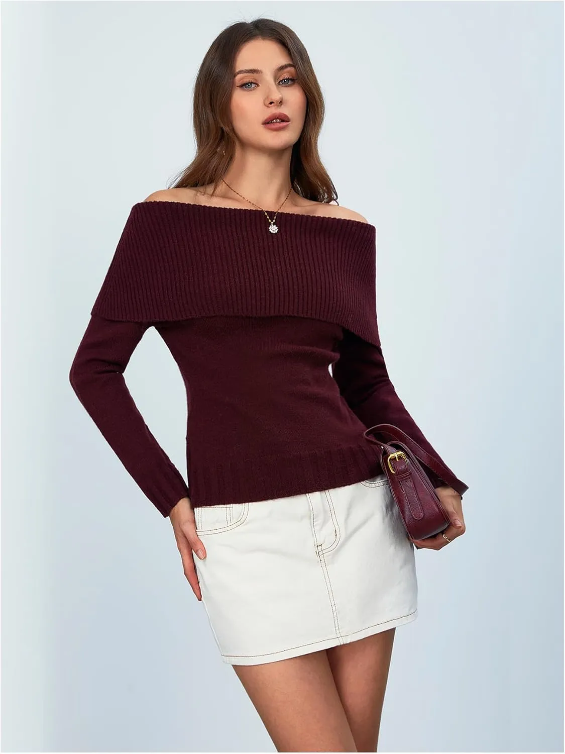 MakeMeChic Women's Off The Shoulder Sweater Oversized Long Sleeve Off Shoulder Sweaters Tops