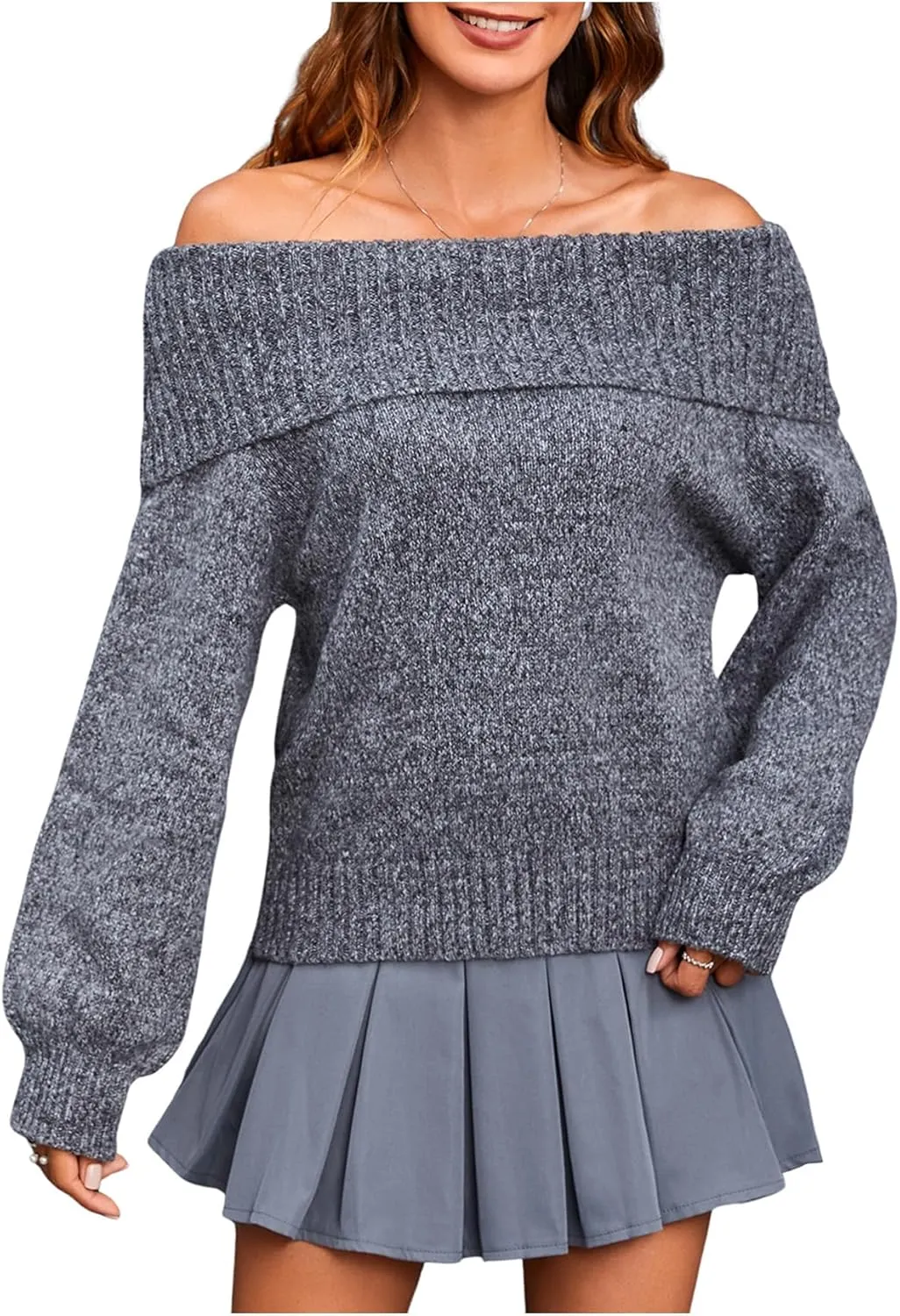 MakeMeChic Women's Off The Shoulder Sweater Oversized Long Sleeve Off Shoulder Sweaters Tops