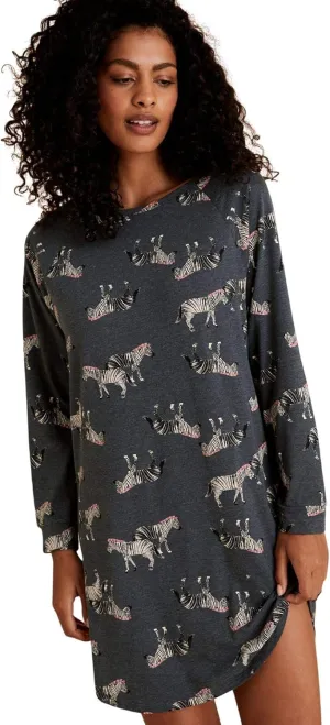 Marks & Spencer Women's Loungewear Cotton Rich Zebra Print Long Sleeve Nightshirt