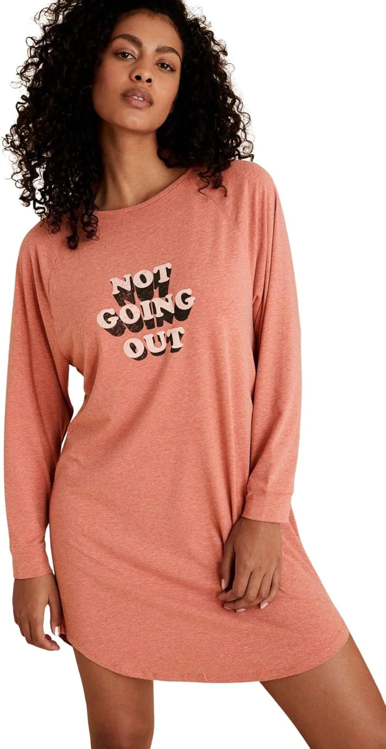 Marks and Spencer Women's Loungewear ''Not Going Out' Slogan Long Sleeve Nightshirt