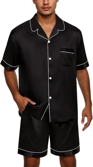 Matching Couple Pajamas Set Shorts Button Down Silk Pjs Short Sleeve Sleepwear 2 Pcs Loungewear