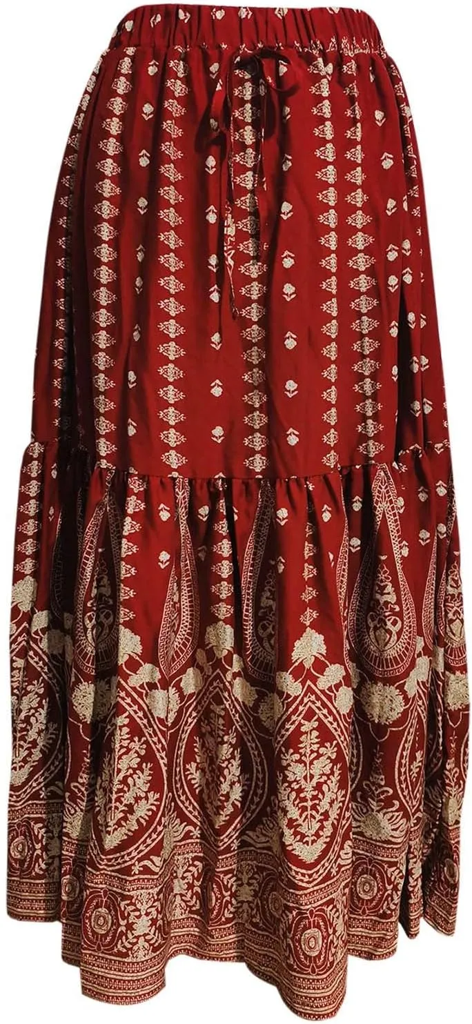 Maxi Skirts for Women Casual High Elastic Waist Bohemian Graphic Boha Floral Print Long Skirts 2025 Summer Vacation