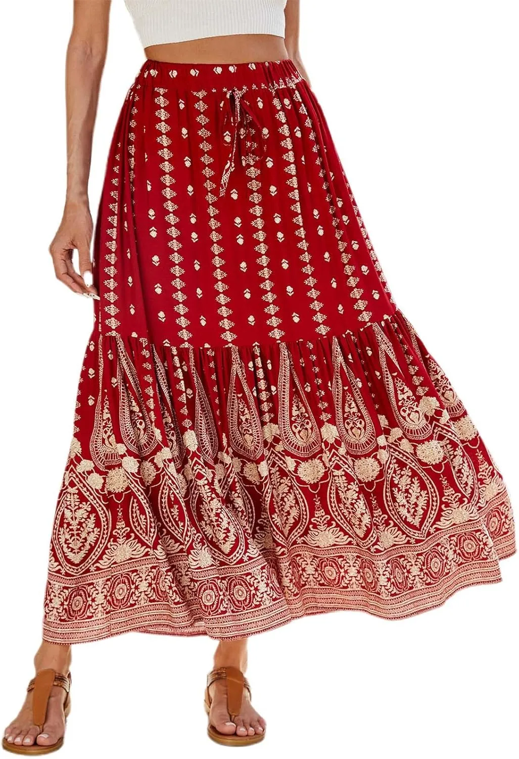 Maxi Skirts for Women Casual High Elastic Waist Bohemian Graphic Boha Floral Print Long Skirts 2025 Summer Vacation