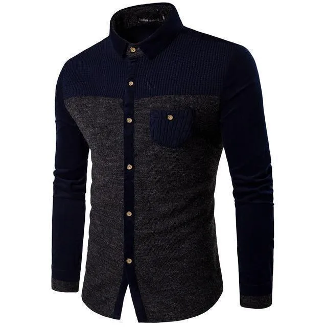 Men Casual Shirts Patchwork Slim Fit Shirts