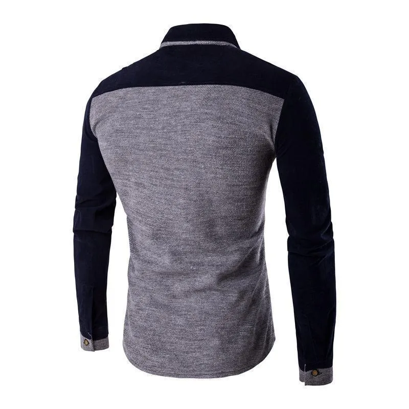 Men Casual Shirts Patchwork Slim Fit Shirts