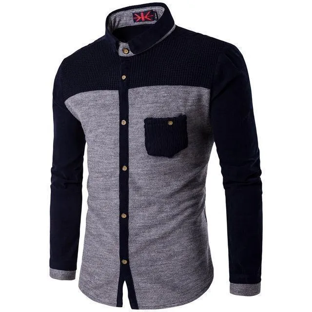 Men Casual Shirts Patchwork Slim Fit Shirts