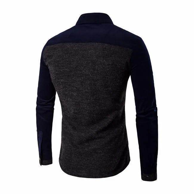 Men Casual Shirts Patchwork Slim Fit Shirts