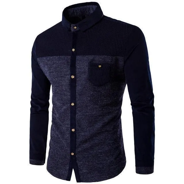 Men Casual Shirts Patchwork Slim Fit Shirts