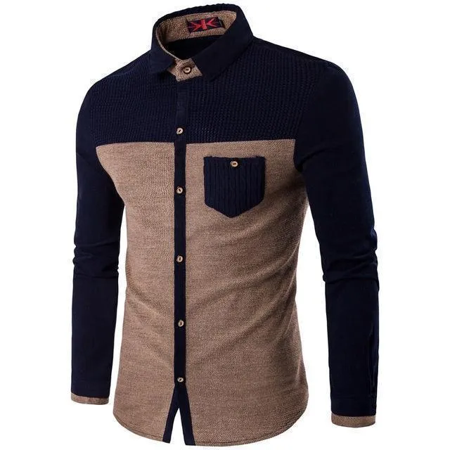 Men Casual Shirts Patchwork Slim Fit Shirts