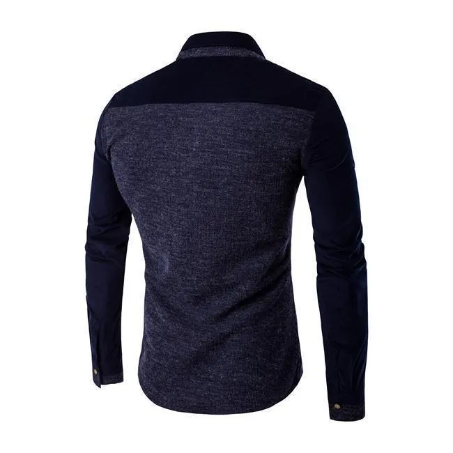 Men Casual Shirts Patchwork Slim Fit Shirts